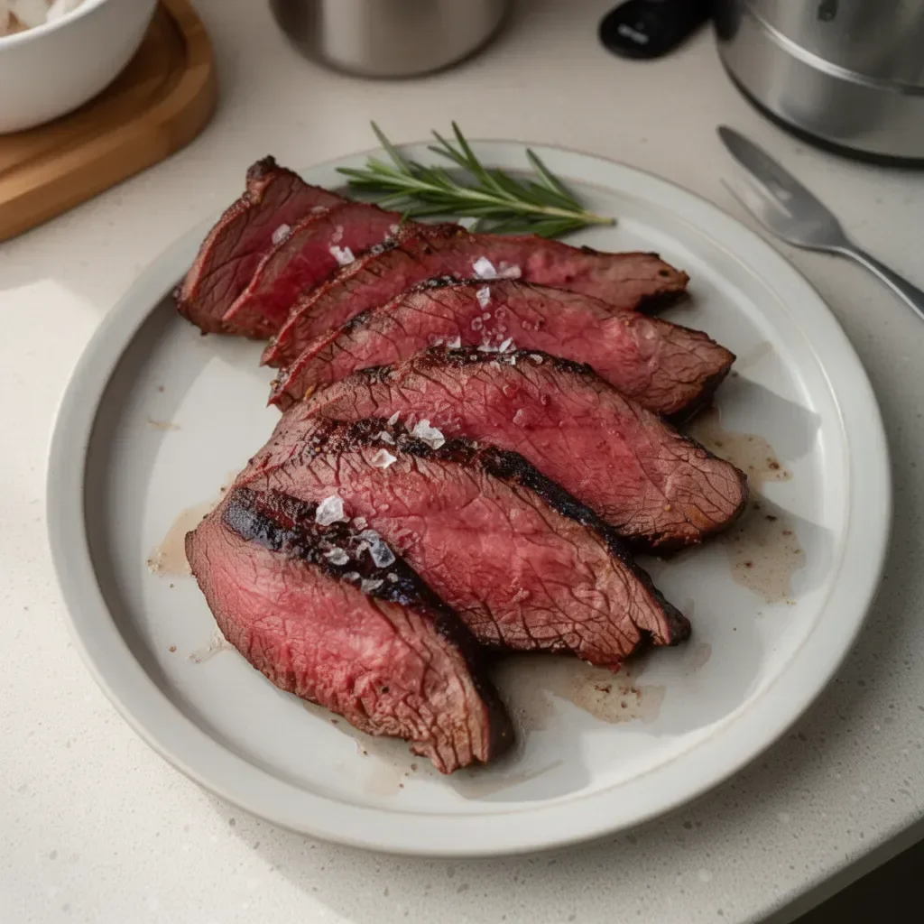 Delicious marinated venison steak ready for grilling