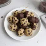 Delicious no-bake cookie dough bites coated with chocolate chips