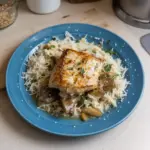 Pan seared lingcod fillet served with lemon and herbs
