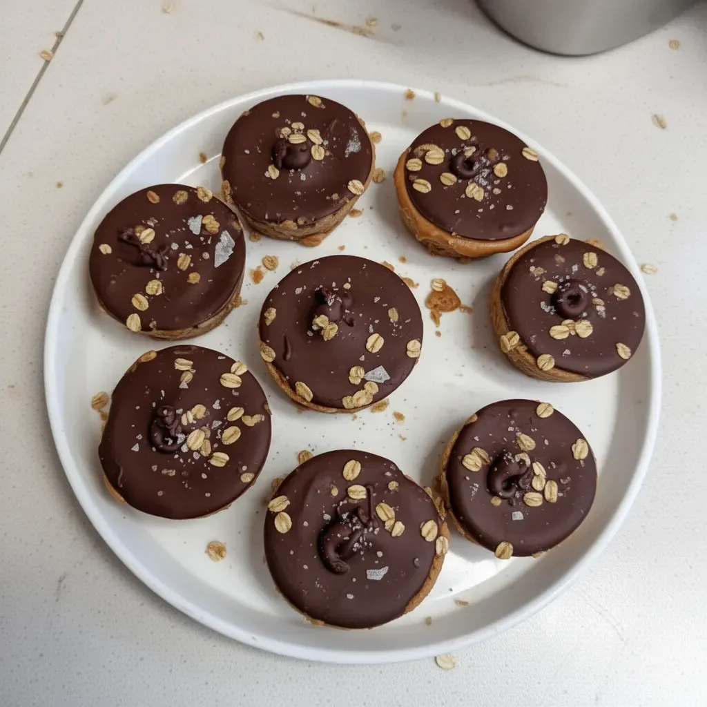 Delicious Peanut Butter Oat Cups on a wooden table, perfect for a healthy snack.