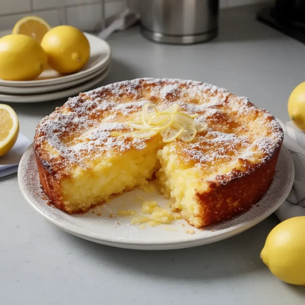 Delicious quick lemon dessert served in a bowl with fresh lemon slices.