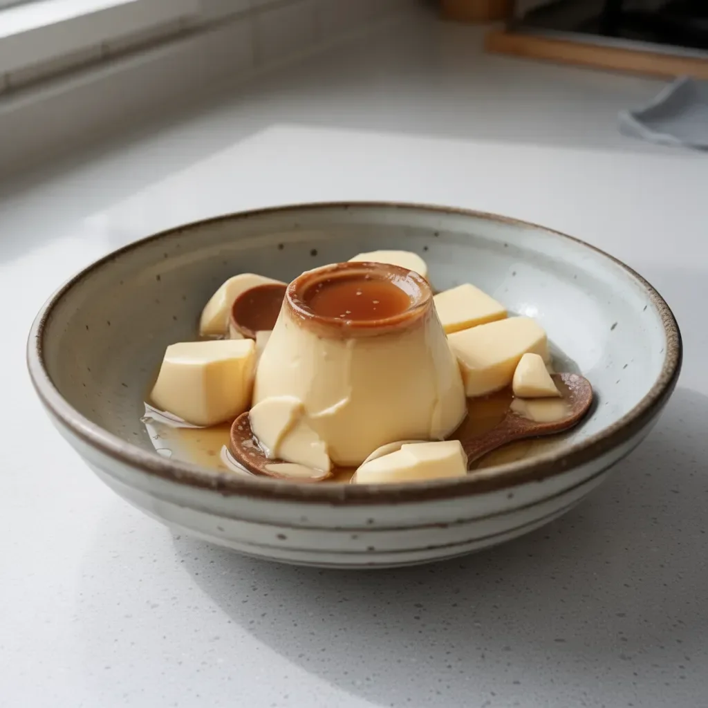 Delicious silky Japanese custard pudding served in a bowl