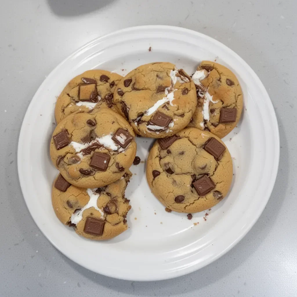 Delicious S'mores Cookies with chocolate and marshmallows on a plate