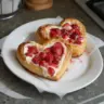 Delicious heart-shaped Strawberry Cream Cheese Danishes on a plate