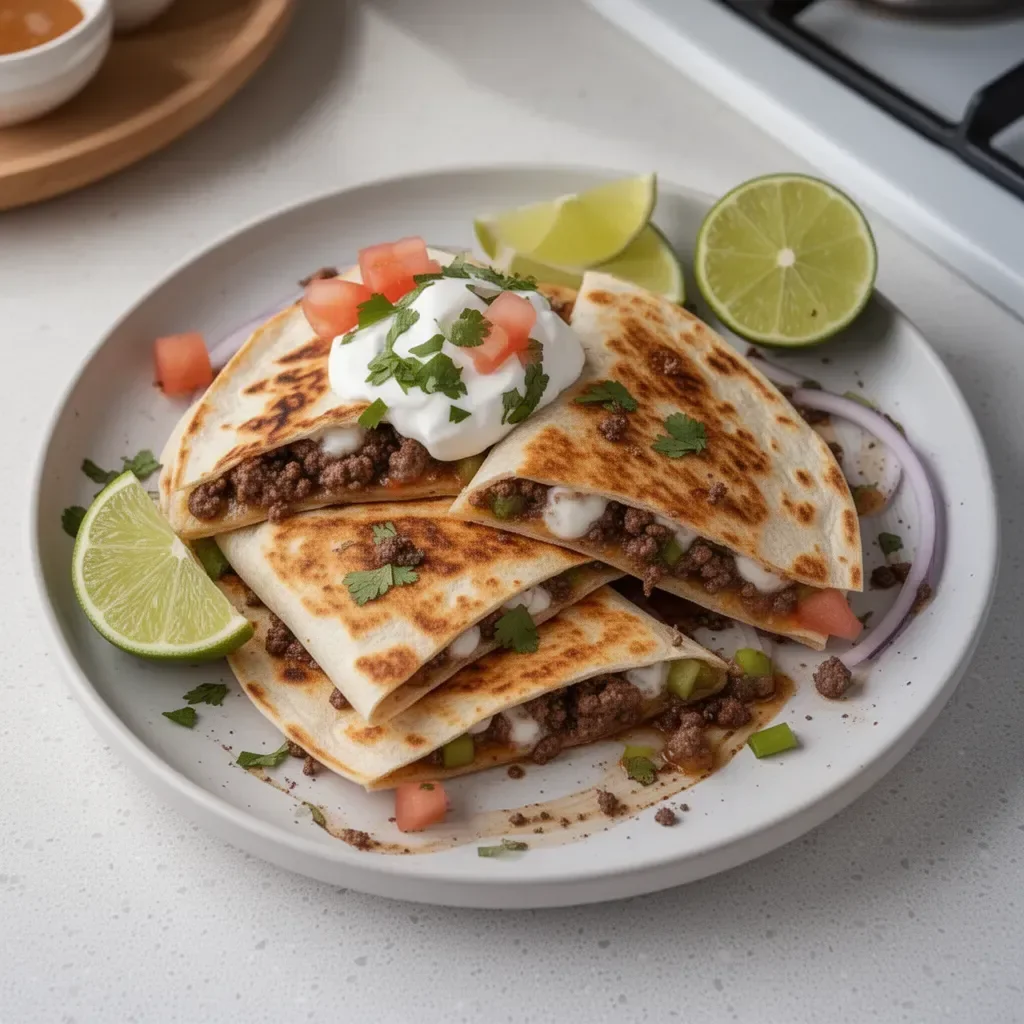 Delicious ground venison quesadillas served with salsa and avocado slices