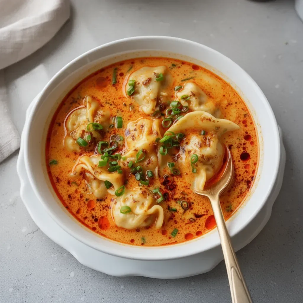 Delicious Thai Coconut Curry Soup with Dumplings in a bowl