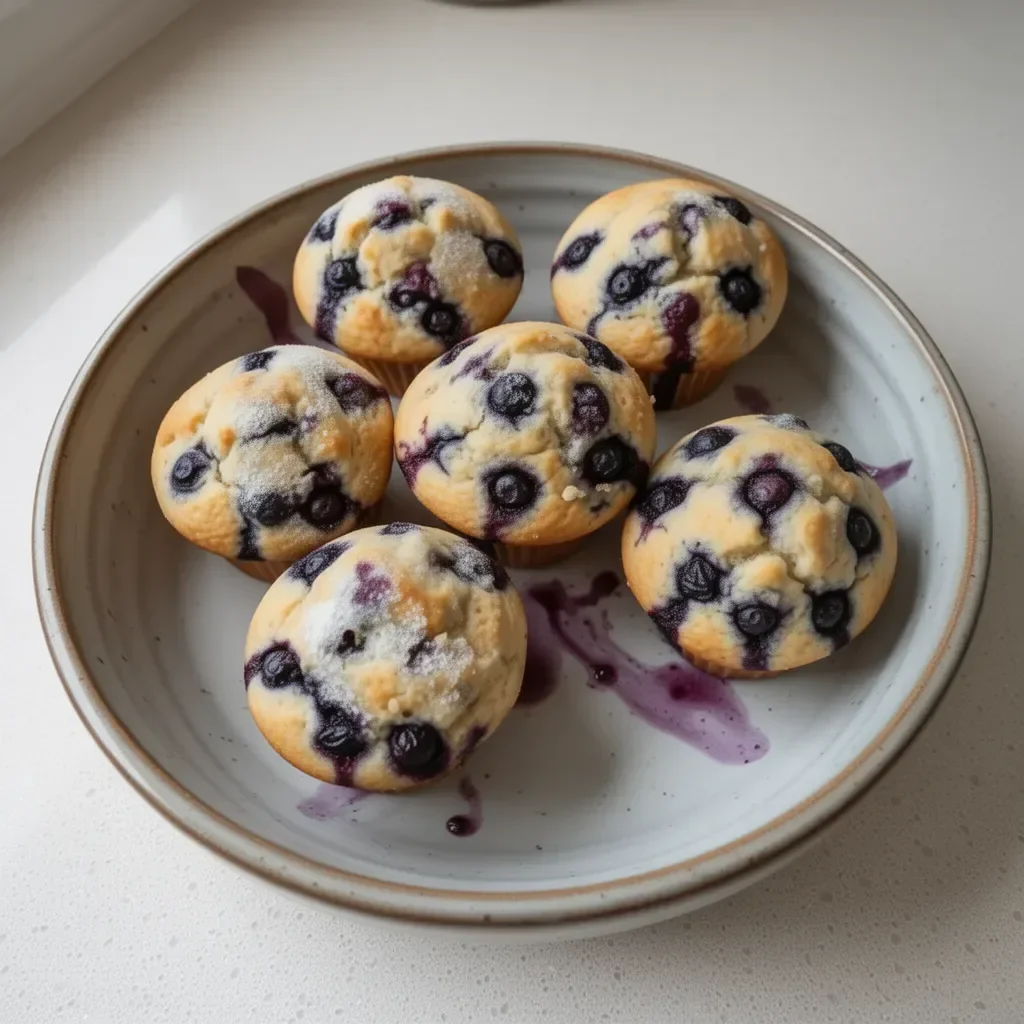 Freshly baked blueberry muffins on a wooden table