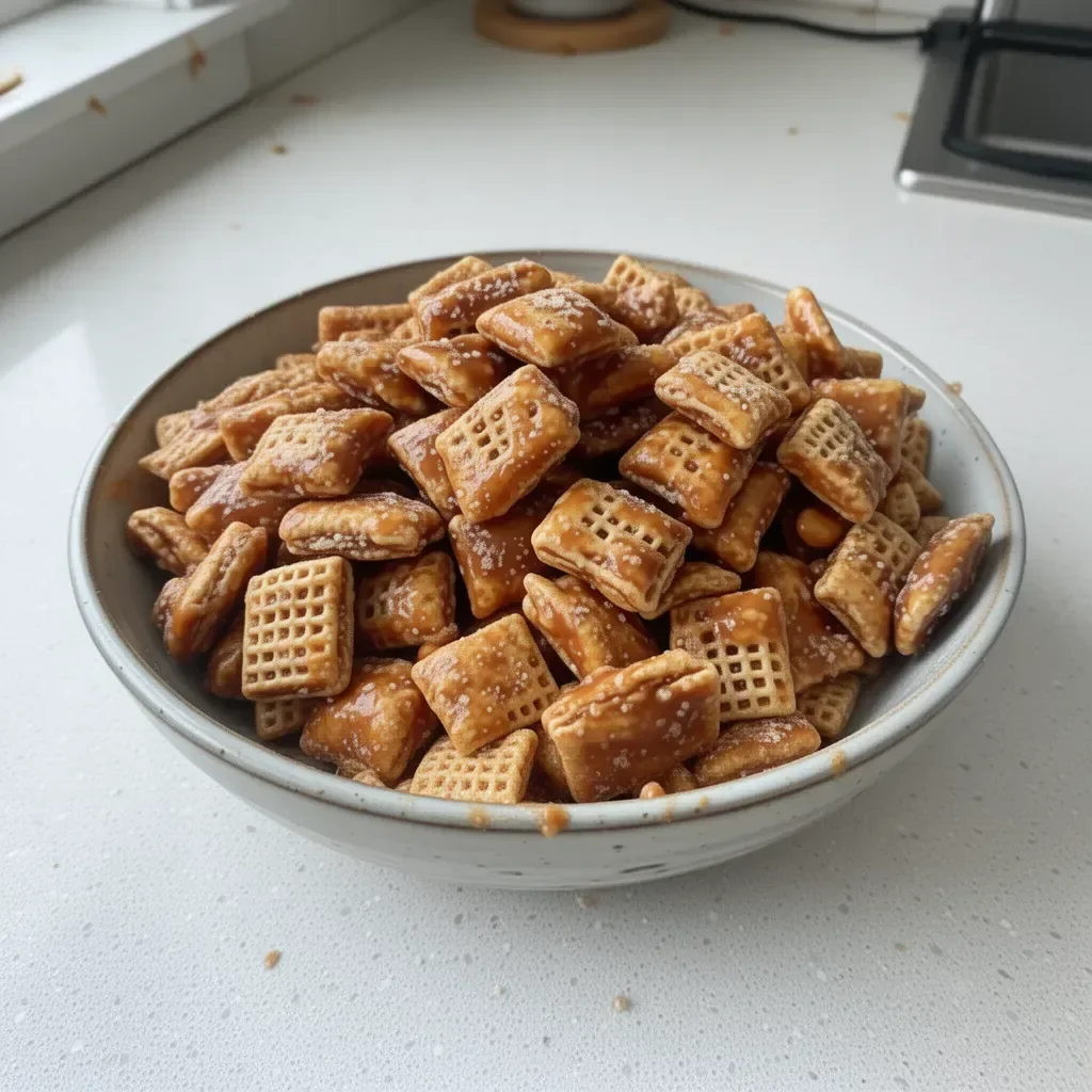 Delicious Toffee Chex Mix snack in a bowl
