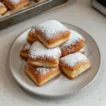 Freshly made Vanilla French Beignets dusted with powdered sugar.