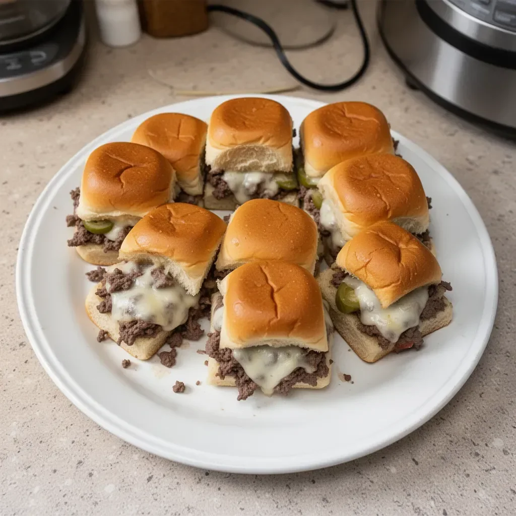 Delicious Venison Philly Cheesesteak Sliders on a platter