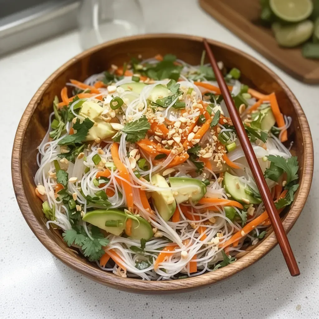 Vibrant Vietnamese Vermicelli Noodle Salad with fresh vegetables and herbs