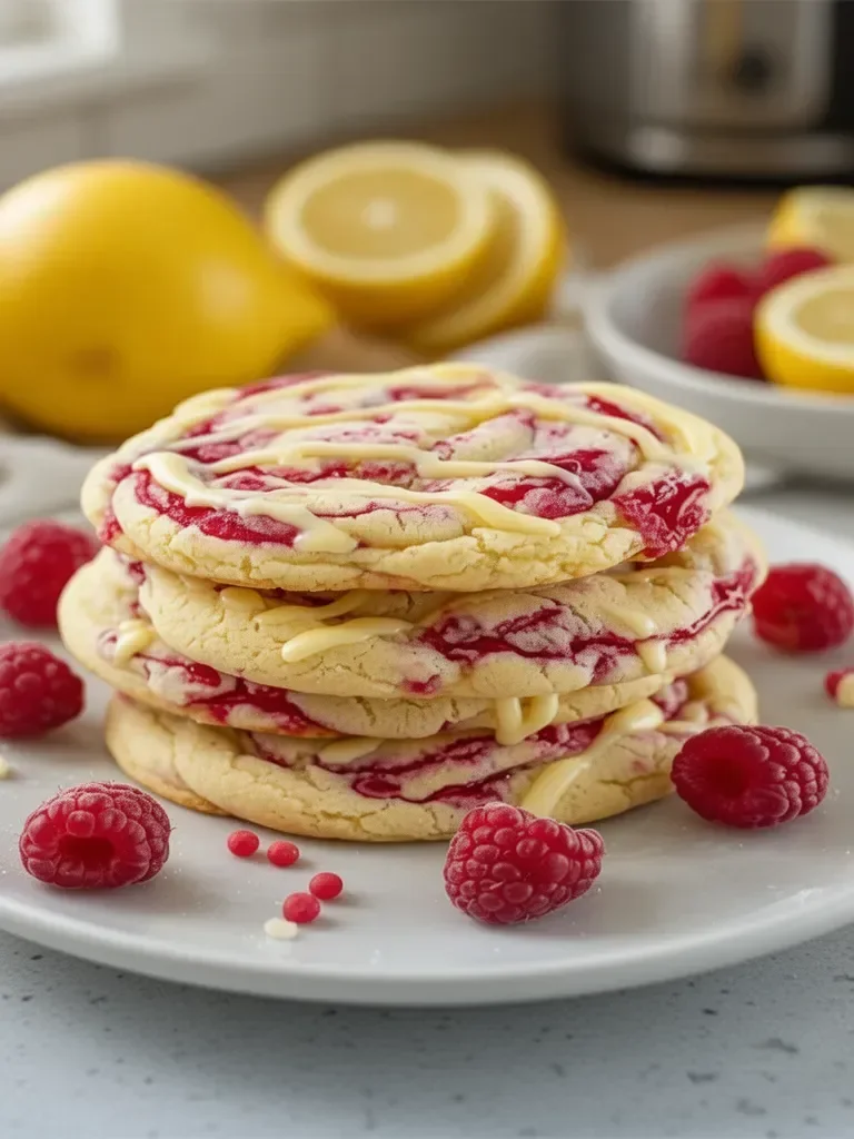 White Chocolate Lemon Raspberry Cookies - Delicious Recipe