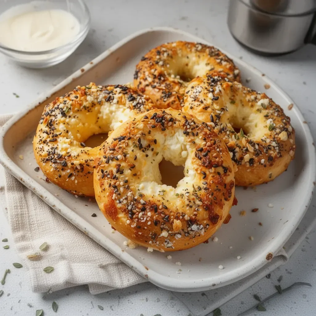 Delicious 2-ingredient keto cottage cheese bagels on a baking sheet
