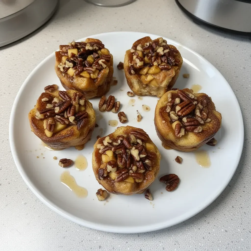 Delicious Apple Pecan French Toast Cups served on a plate