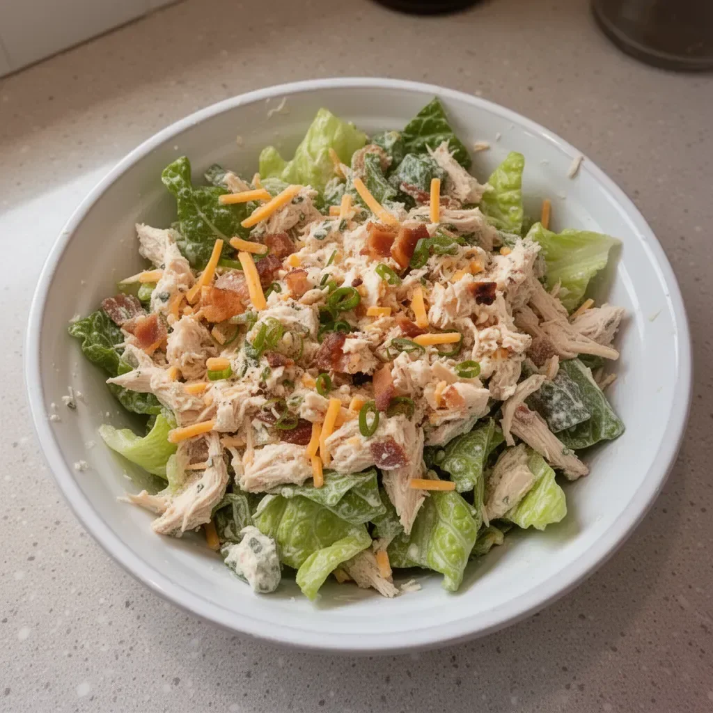 Bacon Ranch Chicken Salad with Cheddar in a bowl