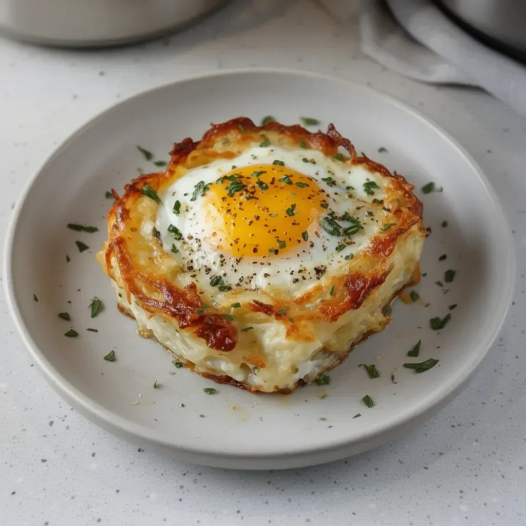 Delicious Baked Eggs Napoleon served with garnishes
