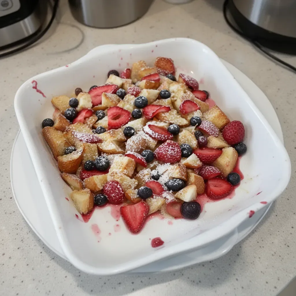 Delicious Berry French Toast Casserole Bake served in a dish