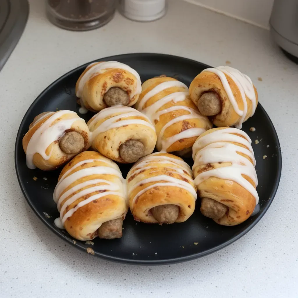 Delicious breakfast pigs in a blanket served on a plate