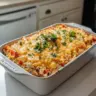 Delicious Cheesy Chicken Taco Casserole served in a baking dish