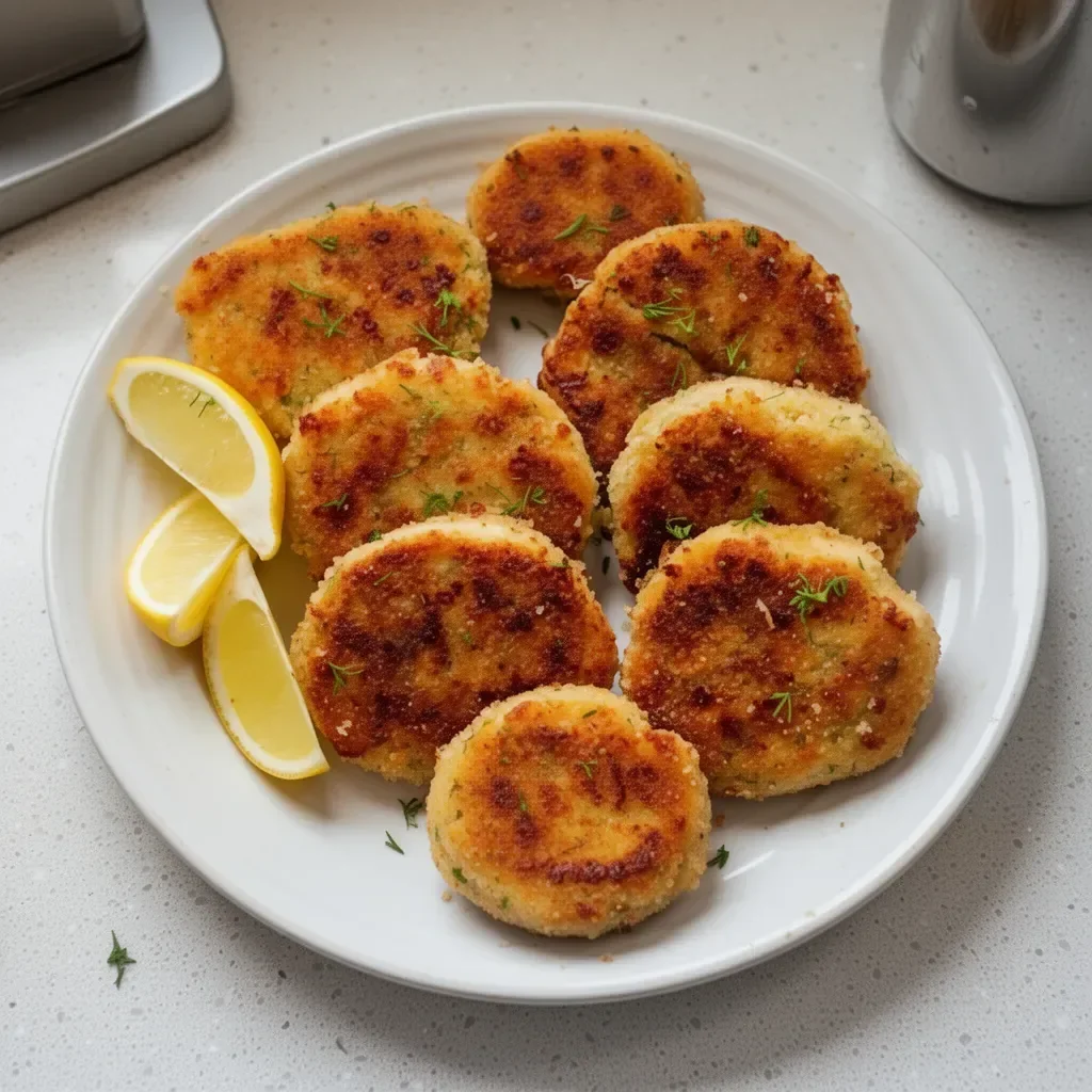 Homemade chicken patties cooked to golden perfection served on a plate