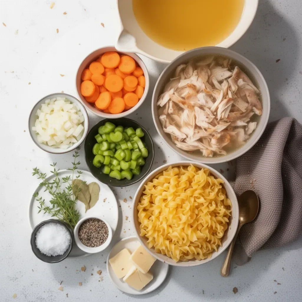 Delicious bowl of Copycat Panera Chicken Noodle Soup with fresh ingredients