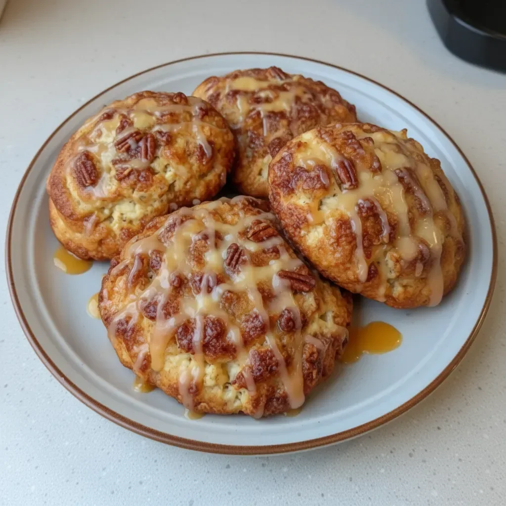 Cottage Cheese Cinnamon Roll Breakfast Cookies on a wooden table
