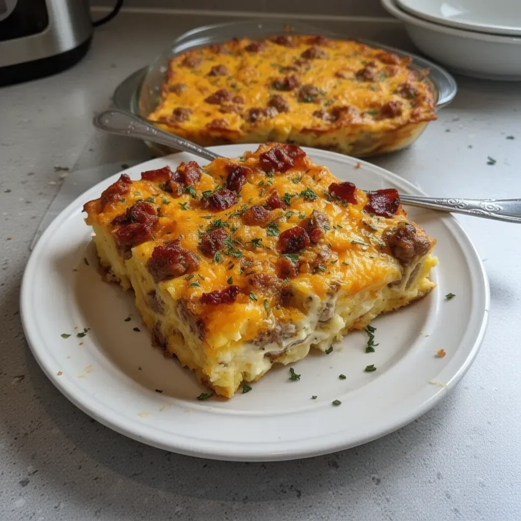 Delicious Crack Breakfast Casserole with eggs, cheese, and bacon
