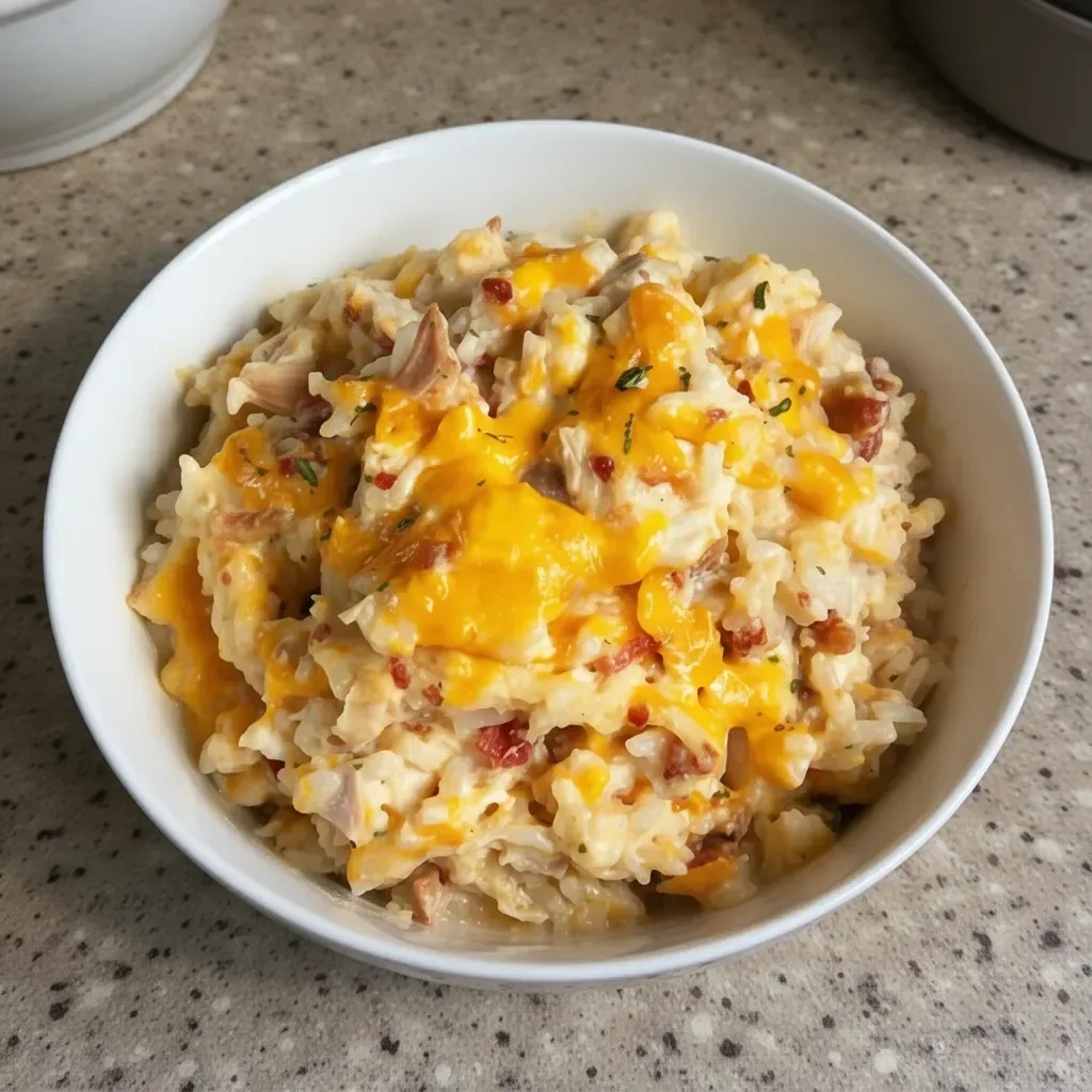 Cracked Out Chicken and Rice Bake dish featuring tender chicken and seasoned rice.