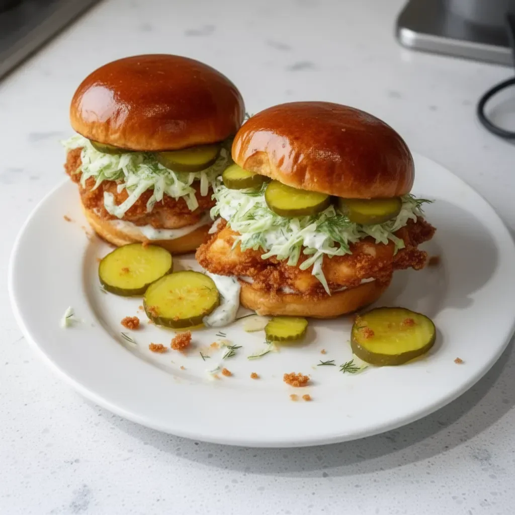 Crispy dill chicken sandwich with fresh ingredients and crispy coating