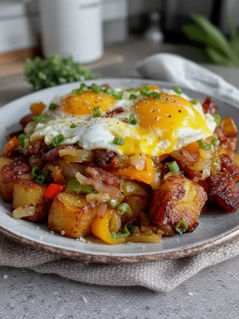 Crispy Loaded Breakfast Hash with Potatoes and Bacon
