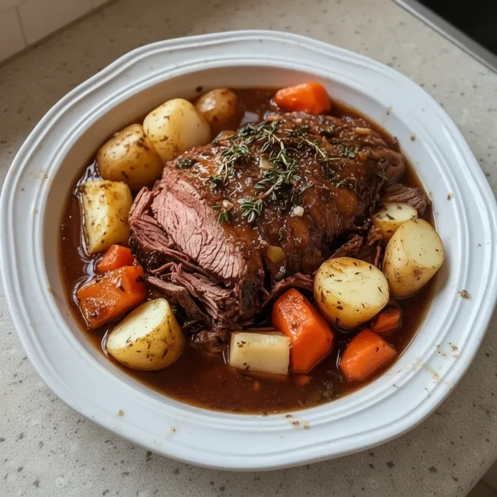 Delicious Crock Pot Sirloin Tip Roast served with vegetables