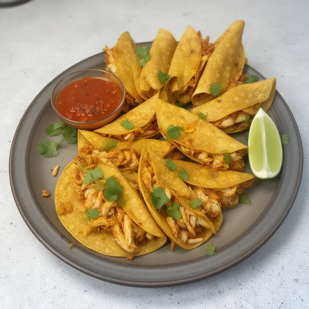 Delicious easy baked crispy chicken tacos plated with toppings