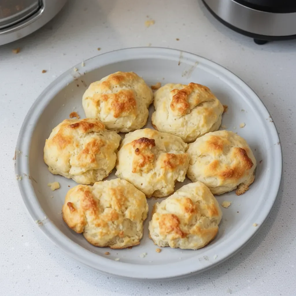 Freshly baked easy drop biscuits on a cooling rack