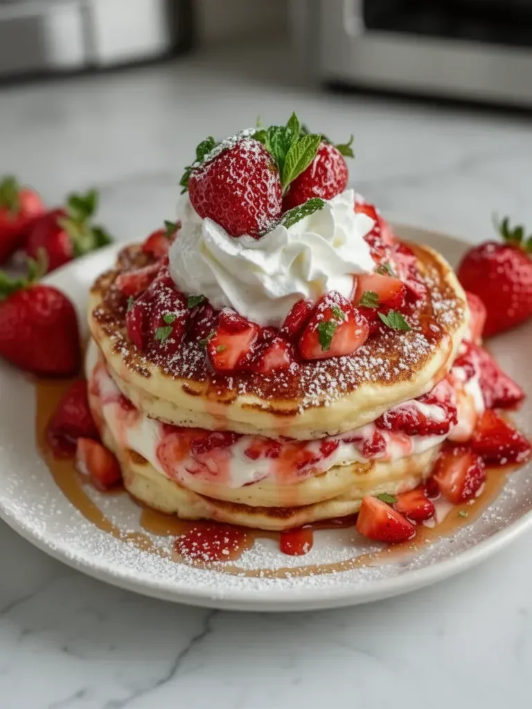 Fluffy Strawberry Cheesecake Pancakes