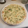 Freshly baked garlic flatbread with liquid batter, no-knead recipe