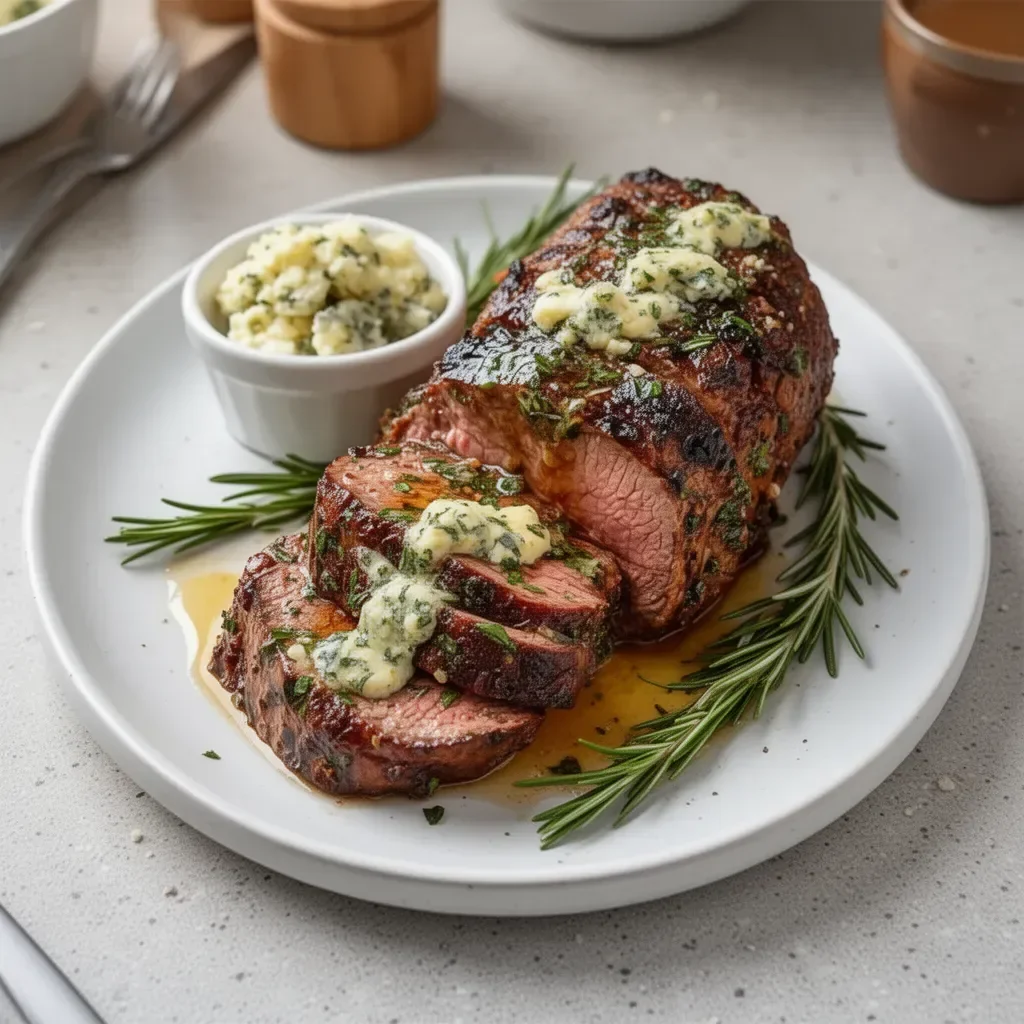 Garlic Herb Butter Beef Tenderloin Roast with rich seasoning