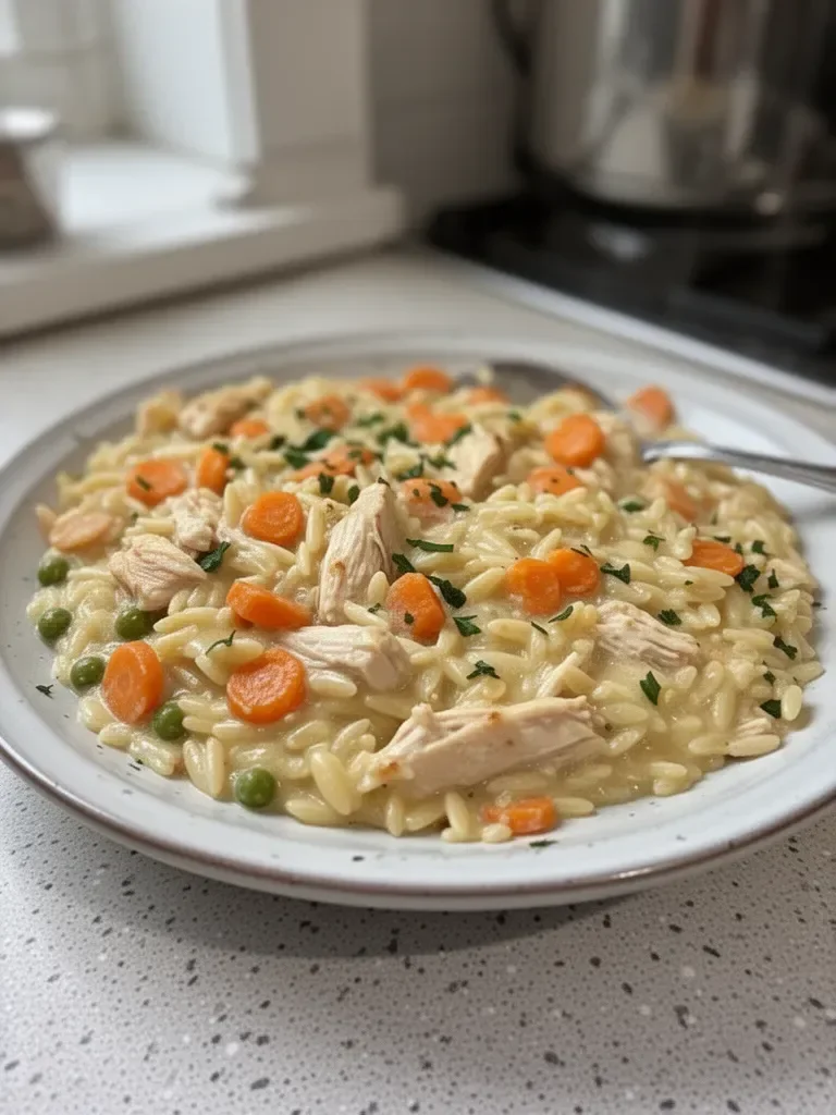 Indulge in Creamy Chicken Pot Pie Orzo for a Cozy Dinner