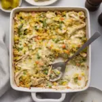 Mississippi chicken casserole dish served in a baking dish