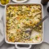 Mississippi chicken casserole dish served in a baking dish