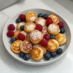Delicious pancake mini muffins on a plate, perfect for breakfast.