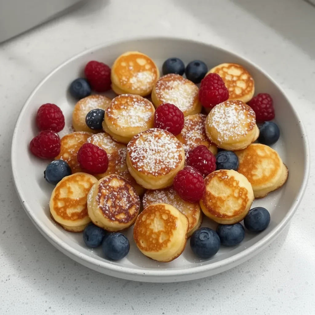 Delicious pancake mini muffins on a plate, perfect for breakfast.