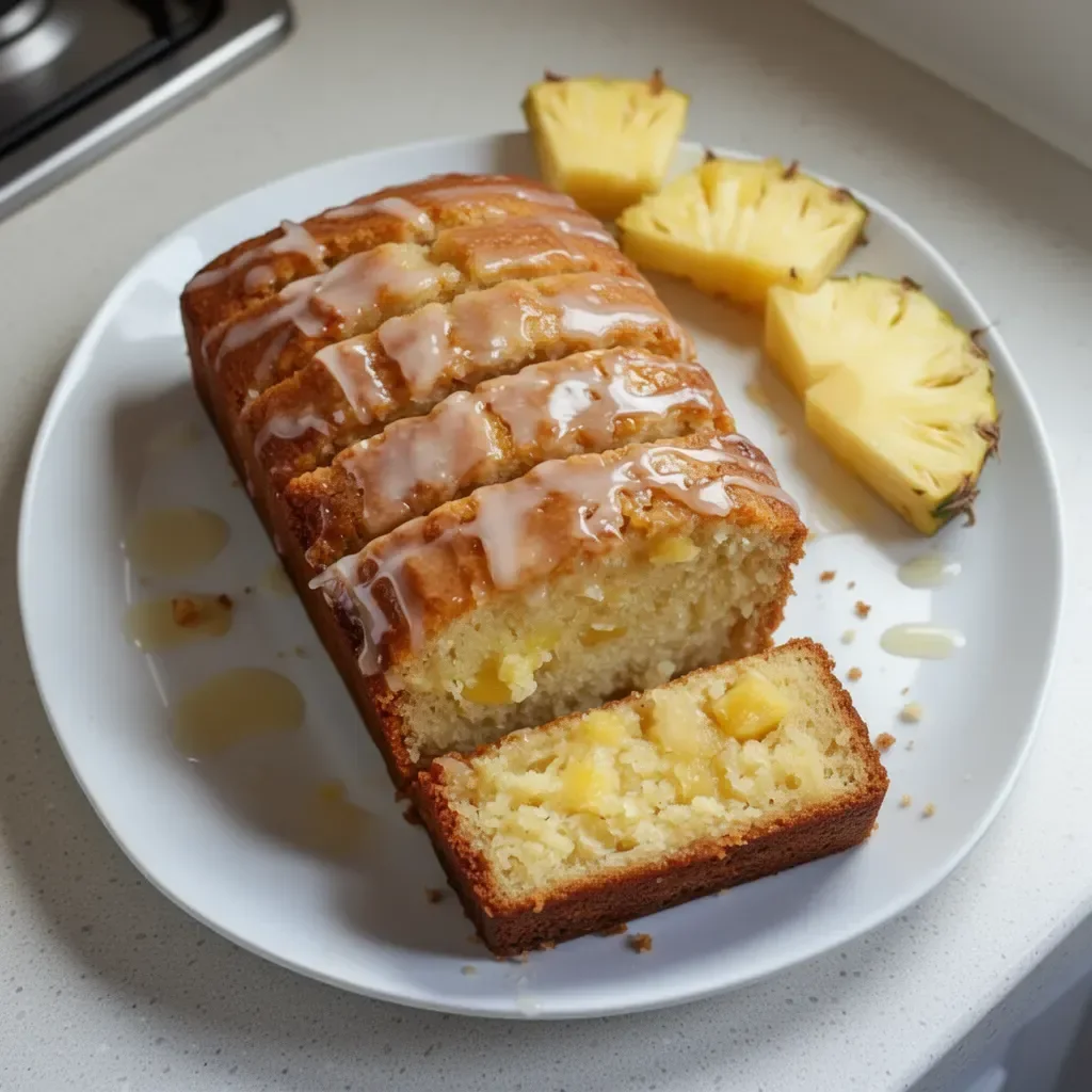 Delicious slice of pineapple bread on a wooden table