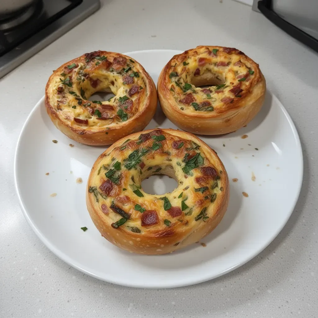 Delicious quiche stuffed bagels, combining flavors of quiche and bagels.