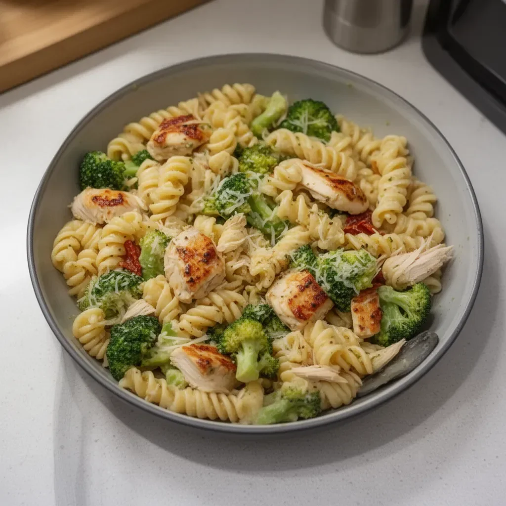 Delicious rotisserie chicken bowl with fresh vegetables and grains