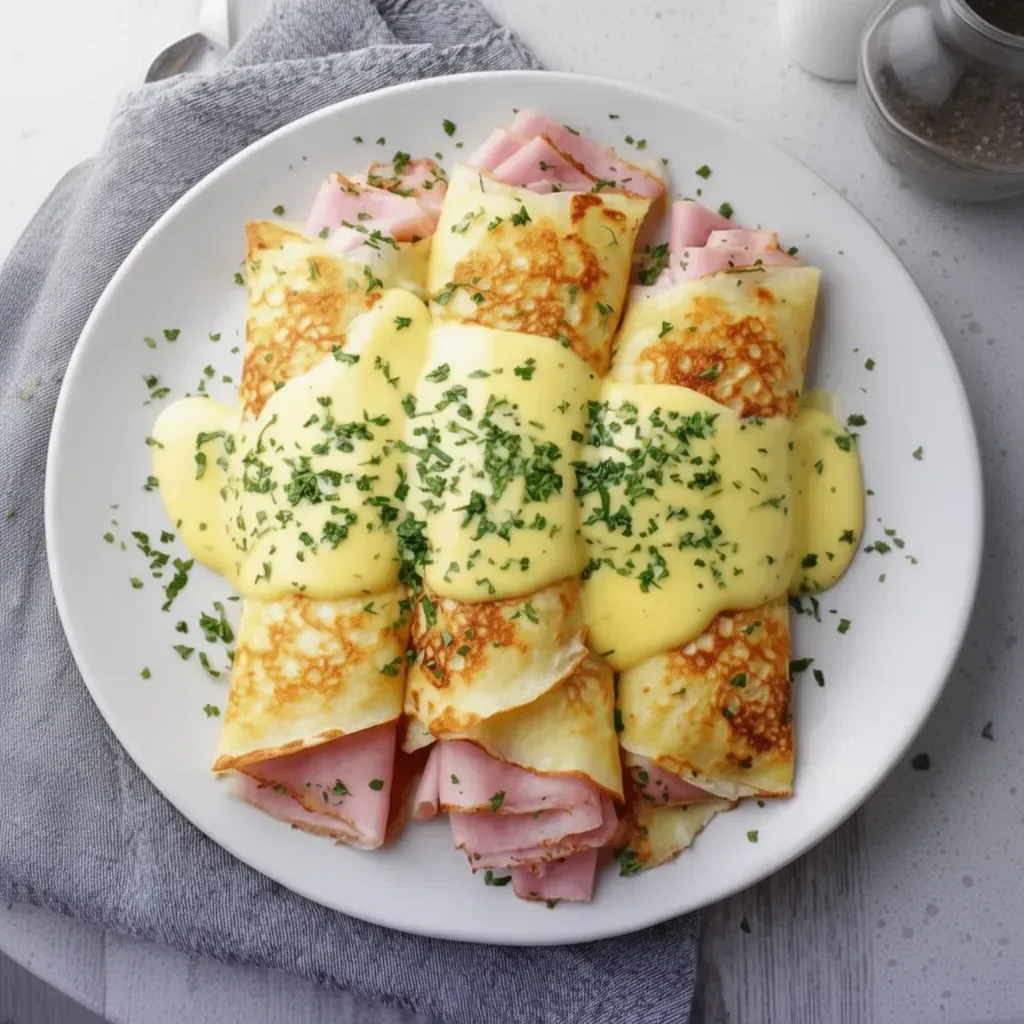 Delicious savory breakfast crepes filled with fresh vegetables and cheese