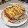 Delicious homemade Croque Monsieur sandwich with ham and cheese