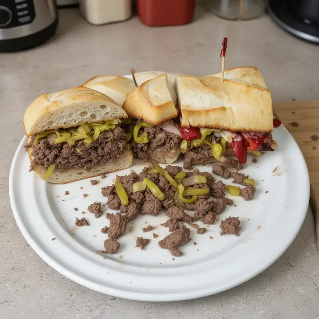 Delicious hot Italian venison sandwich made with tender deer meat and fresh ingredients.