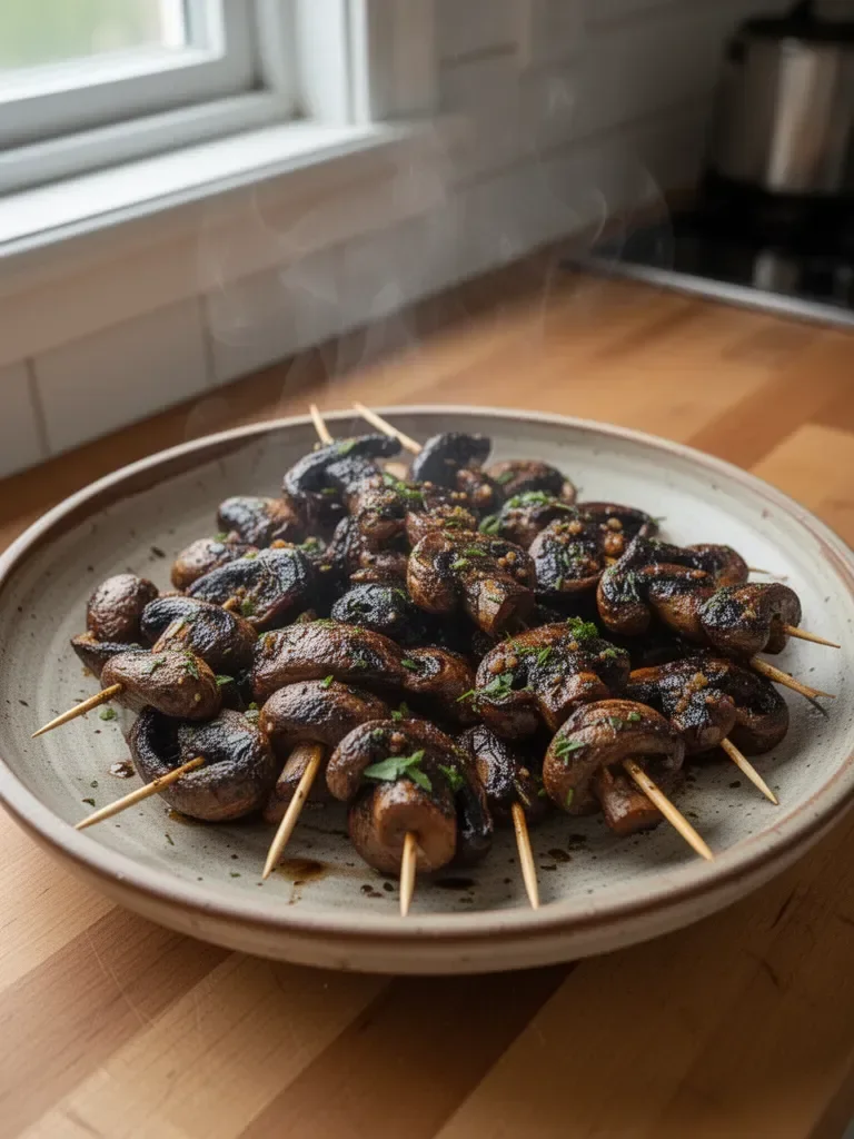 Balsamic Garlic Grilled Mushroom Skewers