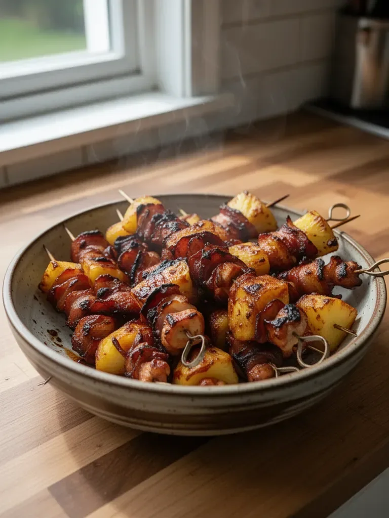 BBQ Chicken Kabobs with Bacon and Pineapple