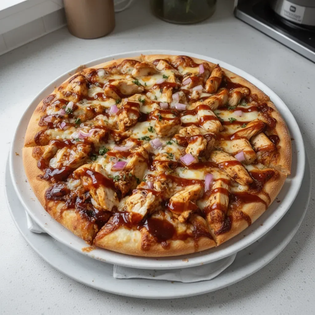 Delicious BBQ Chicken Pizza with smoky barbecue sauce and grilled chicken